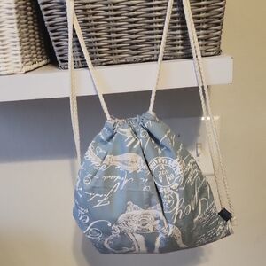 Elegant Blue Script Drawstring Backpack